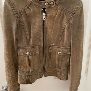 Camel colored leather distressed jacket